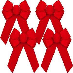 Geosar 4 Pcs Christmas Bows 12 x 18 Large Christmas Tree Topper Bow Satin Wreath Bows for Xmas Tree Crafts Front Door Fireplace Stairs Railing Home Indoor Outdoor Decoration(Red)