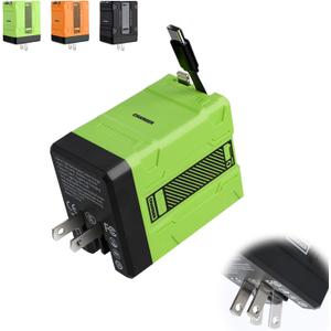2-in-1 Compatible with 120w Fast Charger, 2025 New Retractable Wall Fasts Charging Power Adapter with All in One Foldable Plug, Multi-Functional Fast Smart Charger for Phone, Tablet, Laptops (Green)