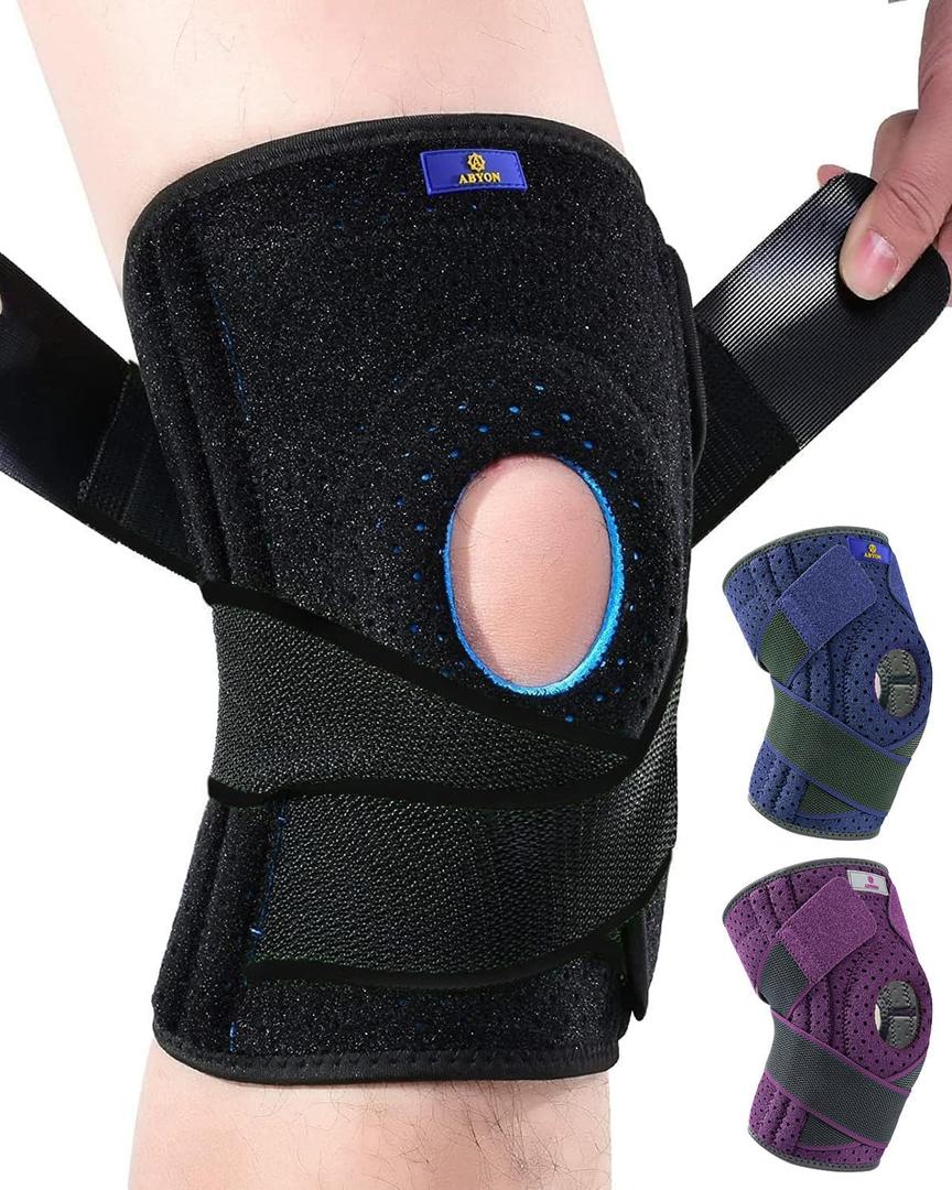 ABYON Knee Brace for Men and Women for Meniscus Tear, ACL, Arthritis. Knee Support with Dual Side Stabilizers & Crossed Compression Straps Maximum Support for Pain Relief and Fast Recovery - Plus Size - Please Check Sizing Video Before Buying