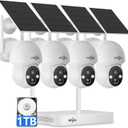Hiseeu Solar Camera Wireless Outdoor, Home Security Camera System, 2.4G & 5G WiFi, Solar-Powered 4MP 4 Cam-Kit, Color Night Vision, 360 View, Pan & Tilt, 1TB HDD Local Recording, No Subscription