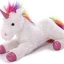 Plushland Fluffy Plush Rainbow Unicorn Stuffed Animal Toy 14 Inches - Cuddly Autism ADHD Soft Magical Gifts Present Birthday Love Girlfriend Pal Buddies Friendship
