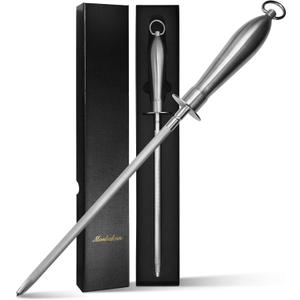 Honing Rod 10'', German High Carbon Steel Knife Sharpener Rod with Premium Gift Box, Professional Fine Sharpening Stone Kitchen Knife Whetstone with Stainless Steel Handle, 10 inch
