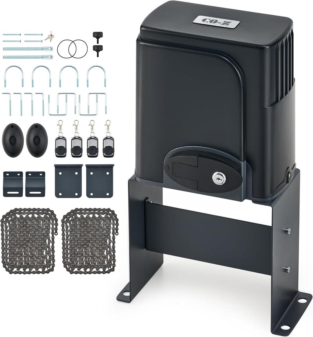 CO-Z CGHL14 Automatic Gate Opener, HomeLink Compatible Sliding Gate Opener for 1400lb 40ft Gates, Electric 280W Chain Operated Gate Opening Kit with IR Sensors Remotes, Driveway Home Garden