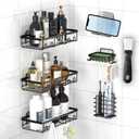 Rustproof Shower Caddy 7-Pack, Adhesive Shower Shelves with Phone Holder, No Drilling Inside Shower Organizer, Large Capacity Wall-Mounted Bathroom Essential, Removable RV Shower Storage