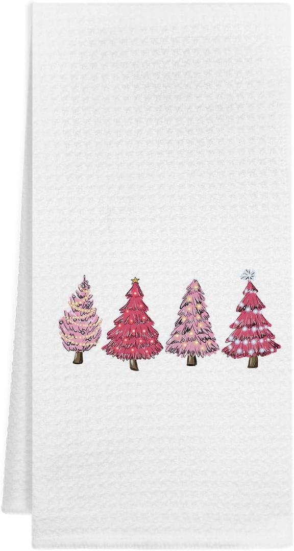 KEUSPI Pink Christma Kitchen Towel Pink Christmas Hand Towel Dish Towel for Kitchen Christmas Decorations for Bathroom Towels Christmastree Decor