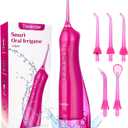 TOVENDOR Electric Water Dental Flosser Teeth Pick, Cordless Flossers Oral Irrigator IPX7 Waterproof 300ML Rechargeable Travel Water Teeth Cleaner with 5 Tips for Home Braces Care Gums Deep Cleaning (Rose Red)
