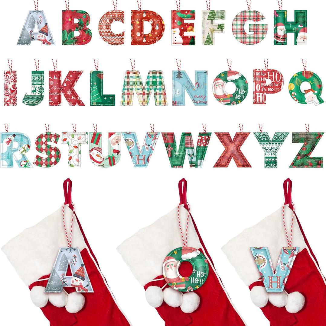 26 Pcs Christmas Stocking Tags Letter Hanging Ornaments Xmas Stocking Felt Tags Xmas Tree Decor Letter a to Z Cutout Tag Letters Name Tag Christmas Decor for Holiday Party Favors(Classic)