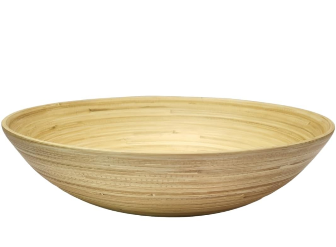 Bamboo Wooden Salad Bowls Set Large Bamboo Wood Serving Bowl for Fruits 11.8" Big Salad Bowl