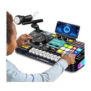 Kids DJ Mixer Controller Table Musical Toy Electronic Bluetooth Toy with LED Lights Sound Effect Microphone Piano DJ Board Key Musical Instruments Birthday Gift Toys for 3 4 5 6 7 Year Old Boy Girl