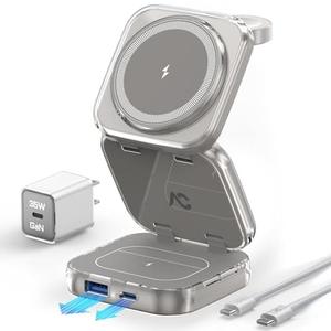 Wireless Charger for MagSafe, AC Island 5-in-1 Portable Travel Charging Station, 15W Max Fast Foldable Magnetic Stand, Evolved for iPhone 16/15/14/13 Series, Apple Watch, AirPods (with 35W Adapter)