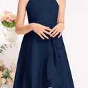 MITILLY Girls Lace Flower Ruffle Dress Chiffon Halter A Line High Low Flowy Junior Bridesmaid Dresses for Wedding Party (Blue), Size 6-7Y