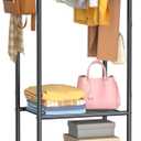 Clothes Rack with Wheels, Freestanding Garment Rack with 3 Metal Shelves for Hanging Clothes, Portable Hanging Rod for Small Room, Bedroom, Bathroom (Black)