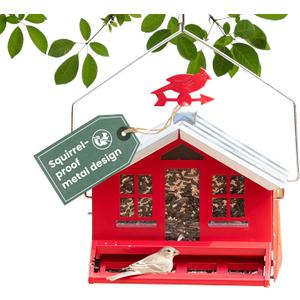 Perky-Pet Squirrel-Be-Gone II Country House Bird Feeder with Weathervane - 8 lb Seed Capacity - Squirrel Proof Wild Bird Feeder for Outdoors - Durable Construction - Rustic Outdoor Decor - 338, Red