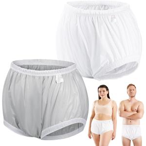 2PCS Carer Adult Diaper Covers for Incontinence Noiseless Reusable Waterproof Underwear Designed to Go On Top of/Together with Diapers & Briefs as Added Leak Resistance Pull-On-Cover Pant (2X-Large, White-beige)