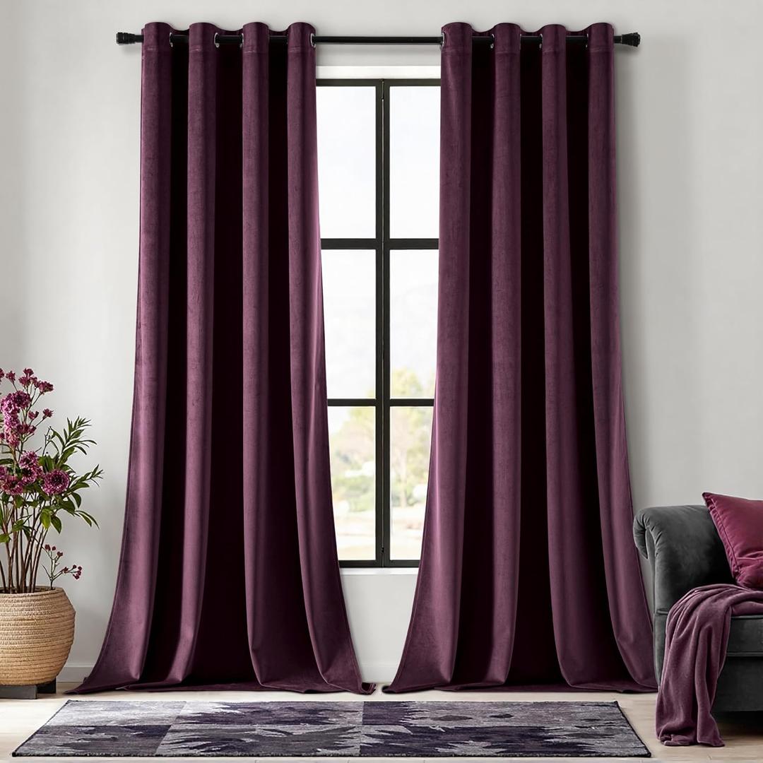 MIULEE Velvet Curtains Purple Orchid Elegant Grommet Thermal Insulated Soundproof Room Darkening Curtains/Drapes for Classical Living Room Bedroom Decor 52 x 90 Inch Set of 2
