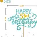 2 x Sky Blue Glitter Happy 53rd Birthday Cake Topper, Fifty Three Years Old Birthday Party Cake Decor, Gold Number 53 Birthday Party Supplies Decorations for Men or Women