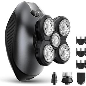 Electric Razor for Men, 5-in-1 Multi-Function Electric Shavers for Men, IPX7 Waterproof Bald Head Shaver with LED Display, Rechargeable Beard Trimmer Body Hair Trimmer, Ideal Gifts for Husband