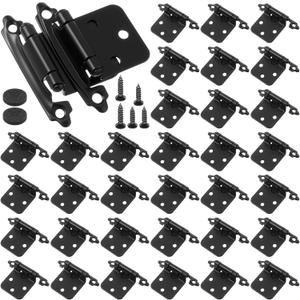 Shimeyao 100 Pack (50 Pair) 1/2 Overlay Matte Black Cabinet Hinges Self Closing Bath & Kitchen Cabinet Hinges Black Flush Mount with Door Bumpers & Upgraded Screws
