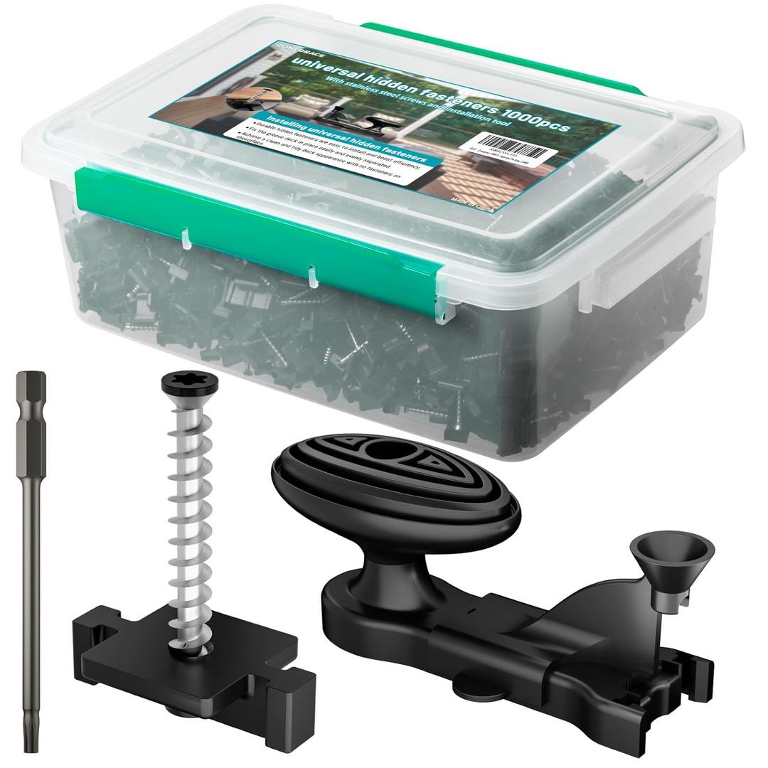 ZONEGRACE 1000 PCS Hidden Deck Fasteners for Composite Decking Board,Composite Deck Clips & Plastic Hidden Fastners with Stainless Steel Screws & Installation Tools, Universal Nylon Clips for Decking
