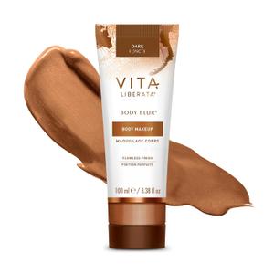 Vita Liberata Body Blur, Leg and Body Makeup. Skin Perfecting Body Foundation for Flawless Bronze, Easy Application, Radiant Glow, Evens Skin Tone, New Packaging (Dark)