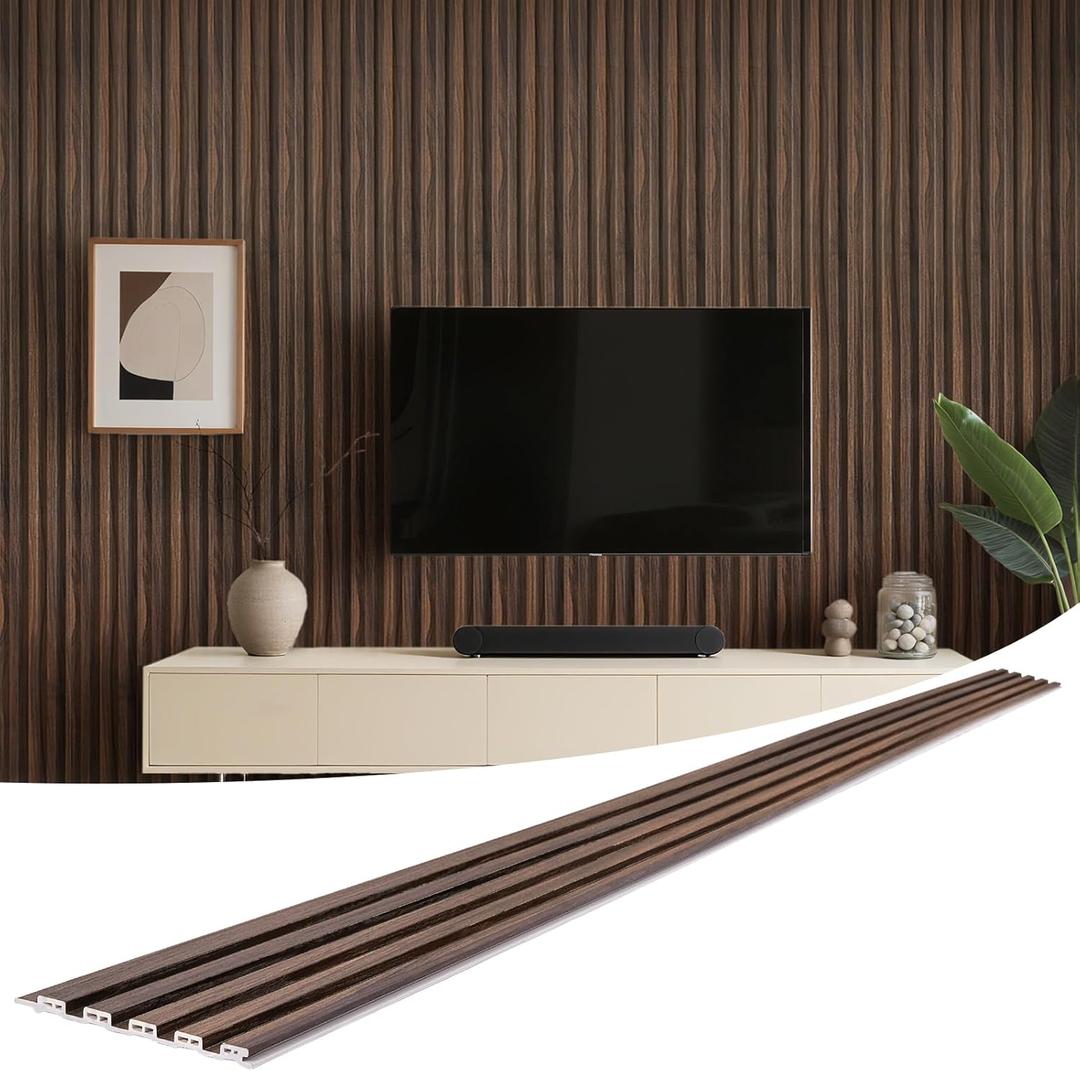 WPC Slat Wall Panels 8 Pack 96" x 6", Waterproof Fluted Wall Paneling, Accent 3D Wall Panel for Wall Decor, Bathroom, Bedroom, Office - Low Grille Walnut (Cover Approx.32 sq.ft)