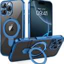 GUAGUA for iPhone 16 Pro Max Case with Stand, Magnetic Clear Cases Plating Edge Invisible Ring Holder Slim Shockproof Protective Kickstand Phone Case for iPhone 16 Pro Max 6.9''