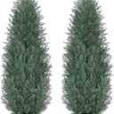 4Ft Artificial Cypress Trees (Set of 2) Outdoor Indoor, Realistic Faux Potted Cedar Trees with UV Protection, FakeTopiary Trees in Cement Pot for Entryway Patio Porch Garden Office Home Decor