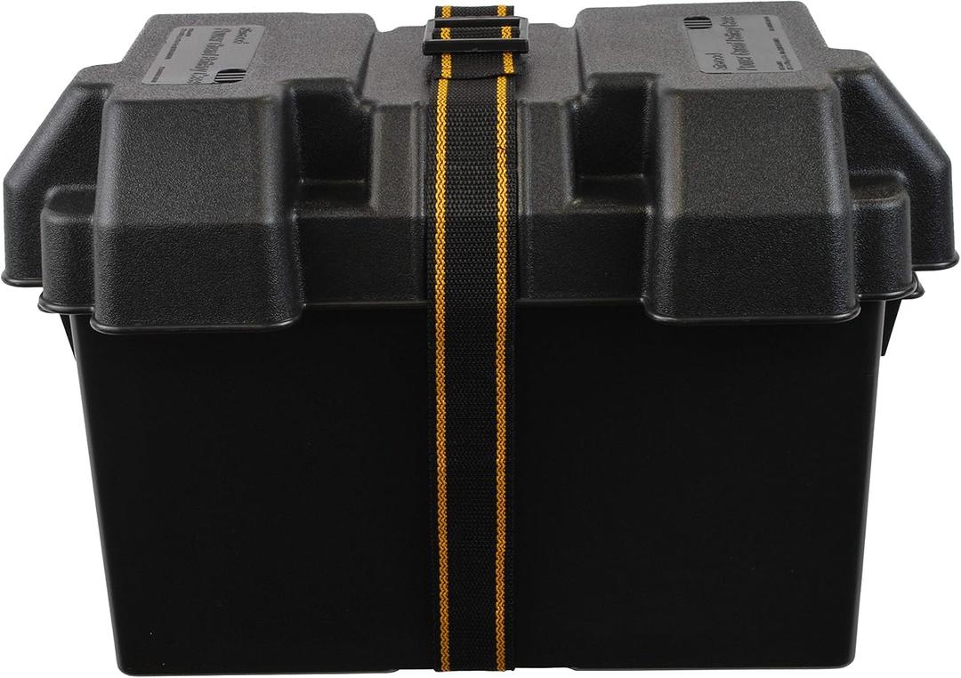 Attwood 9067-1 Vented Battery Box with Mounting Strap, Fits Group 27 Series Batteries, Black