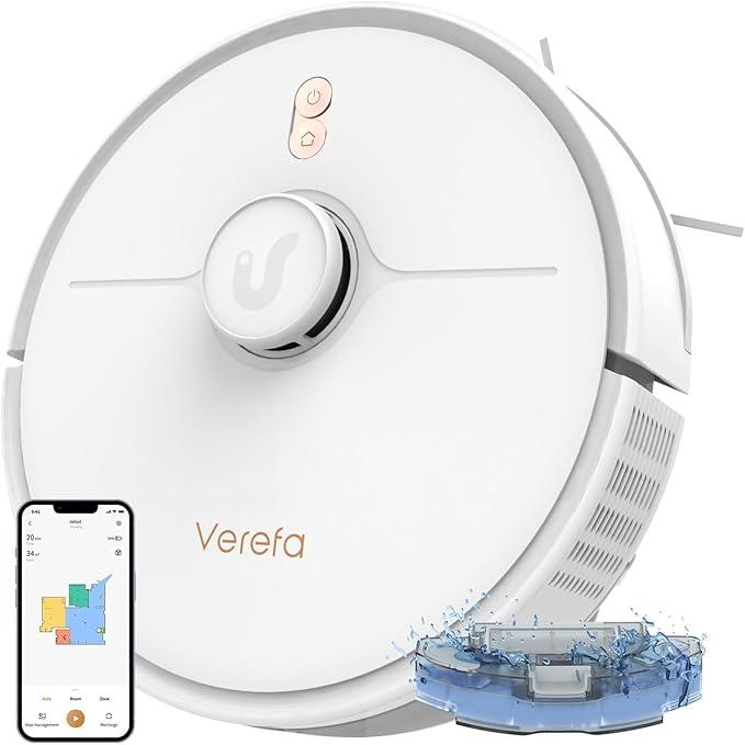 Verefa Self Emptying Robot Vacuum and Mop Combo, 5000Pa Suction, 70-Day Capacity, 260min Runtime, Lidar Navigation, Wi-Fi/App/Alexa Control, Robotic Vacuum Cleaner for Hard Floors, Carpets, Pet Hair