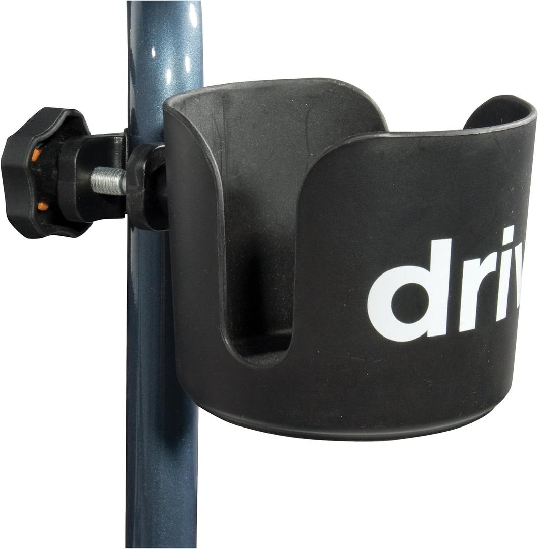 Drive Medical Universal Clamp-On Cup Holder For Walker, Rollator, & Wheelchair, 3 x 3 Inch, Black