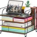 Desk File Organizer, 4-Tier Desk Organizers Wood with 5 A4 File Folders, Letter Size Office Organization, Letter Paper Tray Organizer for Office, School, Home, Black