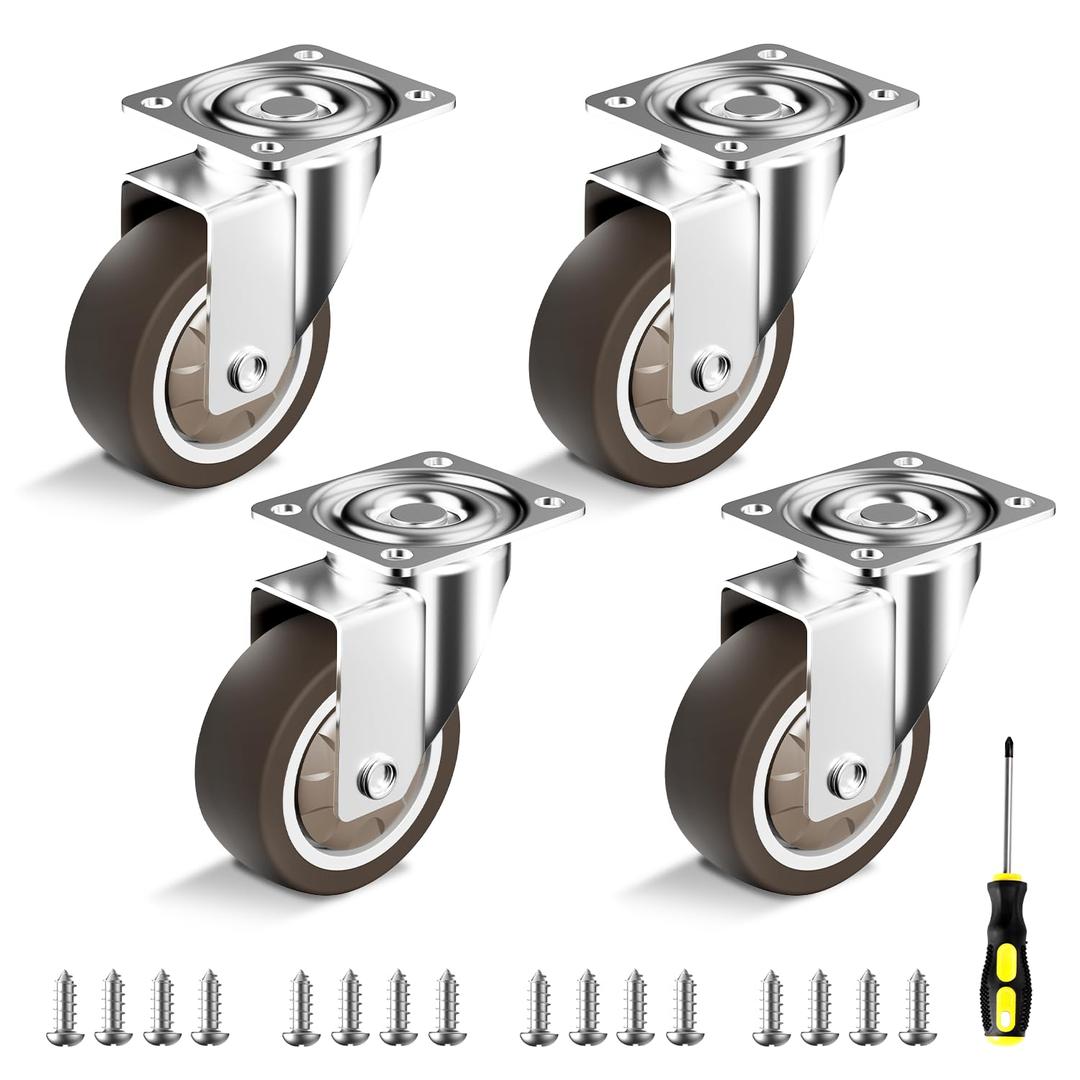 HOLKIE Caster Wheels 2 inch, Heavy Duty Furniture Casters Set of 4,Rubber Castors No Noise,Ball Bearing Swive Castor Wheels for Furniture Holding 270 LBS,Designed for Desk,TV Stand,Coffee Table