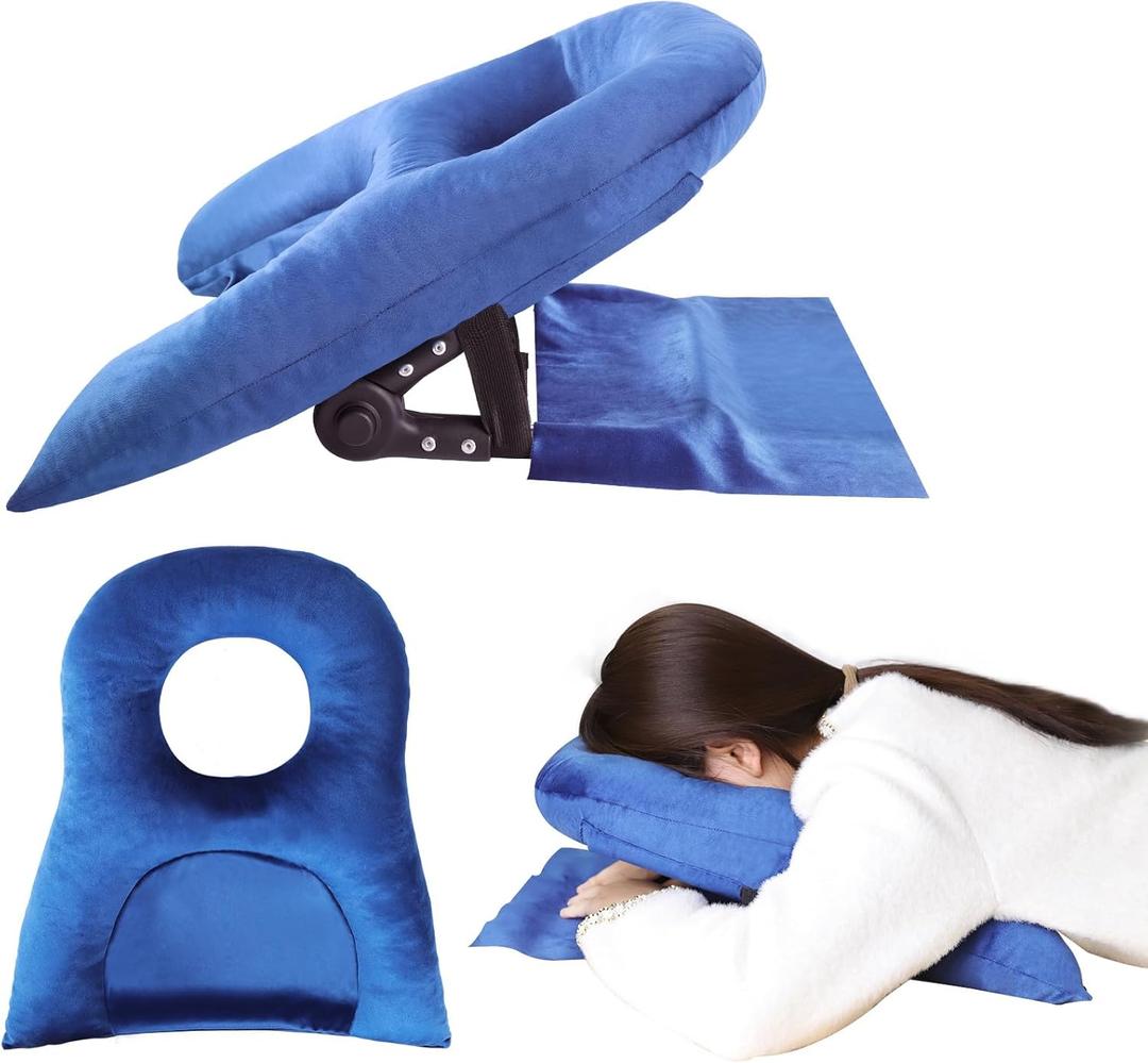 Face Down Pillow - Adjustable Stomach Sleeping Pillow for Recovery After Eye Surgery BBL, Vitrectomy, Retinal Surgery, Prone Pillow, Removable Washable Cover, Home Massage Office Workplace Nap Pillows (Blue)