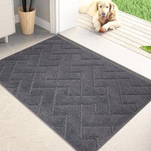 PURRUGS Dirt Trapper Door Mat 24" x 35.5", Non-Slip Machine Washable Entry Rug, Shoe Scraper, Dog Doormat, Super Absorbent Welcome Mat for Front & Back Door, Muddy Wet Shoes & Paws (Grey)