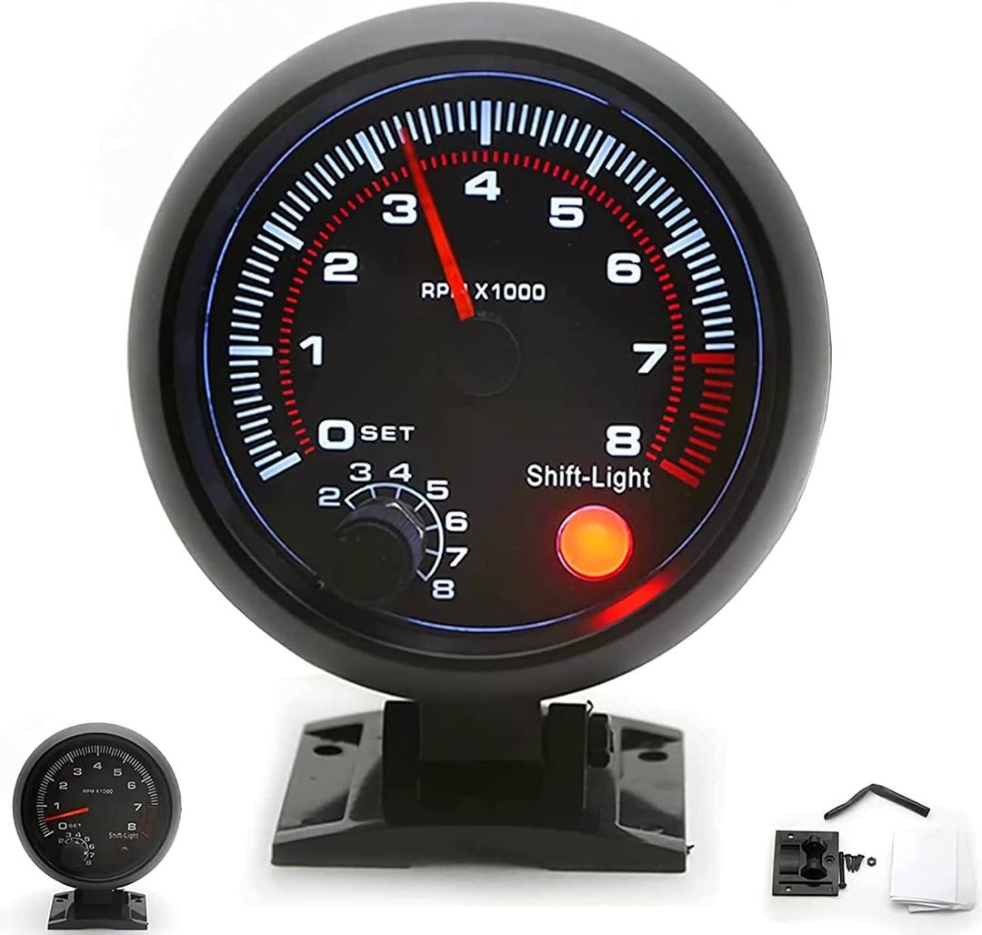 Tachometer Gauge,Geevorks 3.75" 12V Automotive Replacement Tachometers 0-8000 RPM,RPM Tachometer for Car 4/6/8 Cylinder Engines