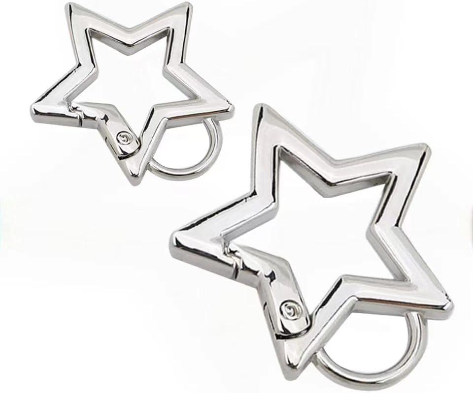 2Pc Silver Star Shaped Stainless Steel Keychain Clip Carabiner Snap Hook Holder Star Carabiner Hook Clip Key Holder Carabiner Clip for Keys and Wallet with Key Chain Rings Accessories (S&M)