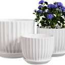 Ton Sin White Plant Pots Set of 3,Indoor Ceramic Flower Pot with Saucers,6.7"&5.5"&3.9" Inch Small to Medium Sized Planters for Plants,Round Modern Garden Pots