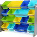 Humble Crew Supersized Toy Storage Organizer with 16 Removable Bins, Grey/Blue/Green/Yellow  Large Toy Storage for Toddlers Ideal for Kids' Rooms, Playrooms, and Nurseries - Modern Toy Bins for Kids