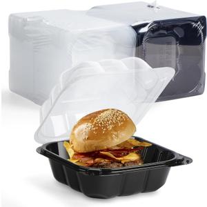 YANGRUI Clamshell Take Out Containers, Reusable Anti-Fog Shrink Wrap 55 Pack 6 x 6 Inch 15 oz Burger Boxes BPA Free Microwave Freezer Safe Plastic Hinged To Go Container