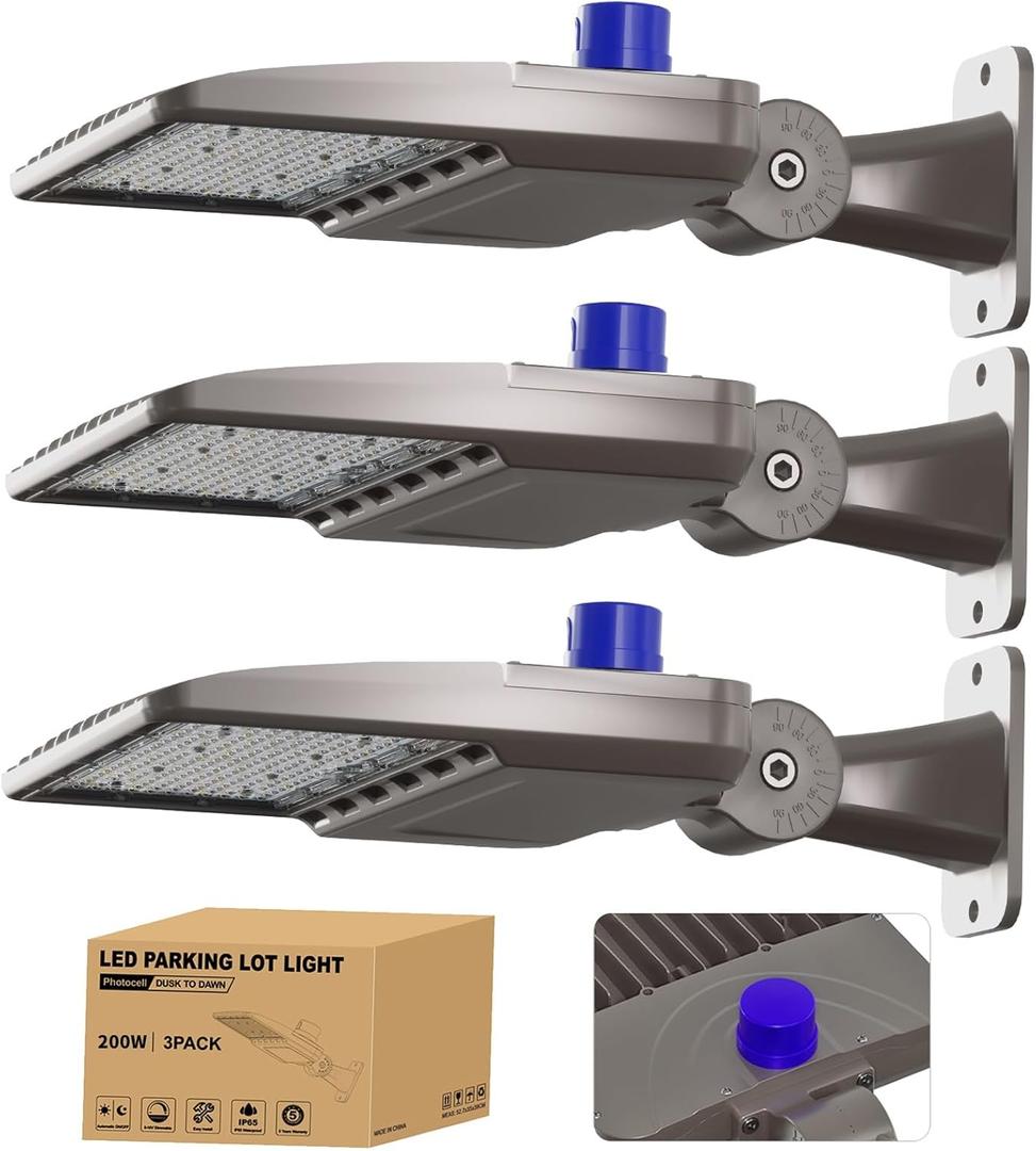 200W LED Parking Lot Light,28000LM 5000K LED Parking Lot Lights Outdoor, Adjustable Arm Mount,IP65 Waterproof,100-277V Commercial LED Area Security Light for Parking Lot, Stadium, Yard, Roadways
