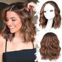 Eawwii Brown Highlight Short Wavy Wig for Women Lace Hairline Bob Style Synthetic Heat Resistant - Natural Appearance for Everyday Hairstyle 14 Inch