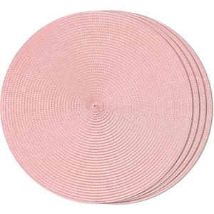 FunWheat Round Braided Placemats Set of 4 Table Mats for Dining Tables Woven Washable Non-Slip Place mats 15inch (Pink, 4pcs)