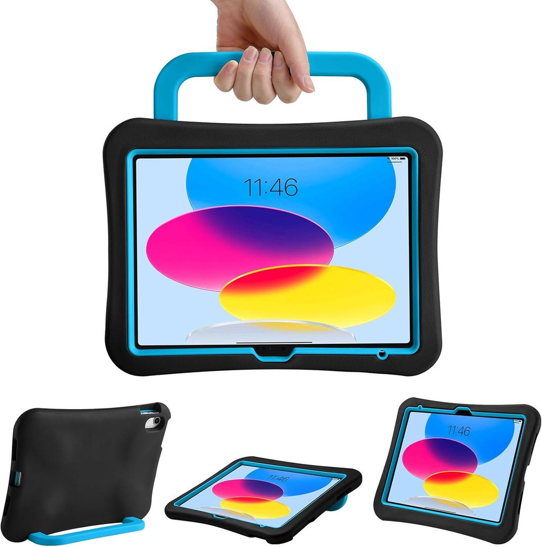 Kids Case for iPad (A16) 11th/10th Gen 10.9'' 2025/2022, Light Weight Heavy Duty/Shockproof/Drop Proof with Handle,Child Friendly case for iPad 11/10th (Black Blue)