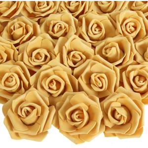 100 PCS Foam Flower Bulk Gold Rose Artificial Flowers Foam Roses Fake Flowers Faux Roses for DIY Wedding Bouquets Centerpieces Arrangements Party Baby Shower Home Decor (Gold)