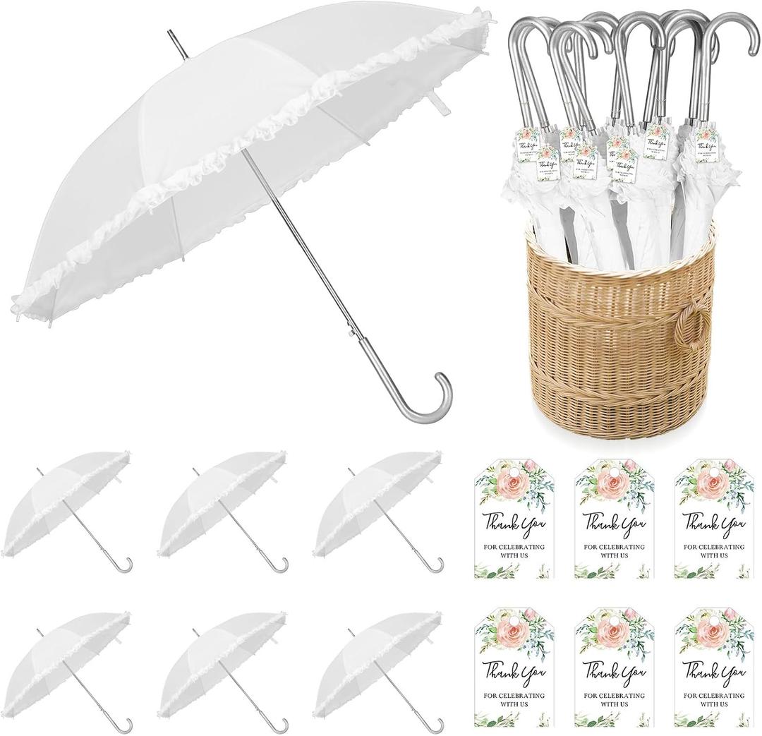 Abbylike Wedding Favors for Guest Umbrella Gifts Bulk 47 Inch White Ruffle Umbrellas with Thank You Tags and Rope Guest Souvenirs for Wedding Party Bridal Favors