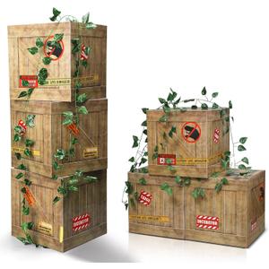 Bucherry 14 Pcs Dinosaur Party Decorations Set 12 x 12 x 12 Inch Dinosaur Theme Boxes Table Centerpieces Warning Tape Rattan Cardboard for Dino Birthday Party Supplies Baby Shower Decorations