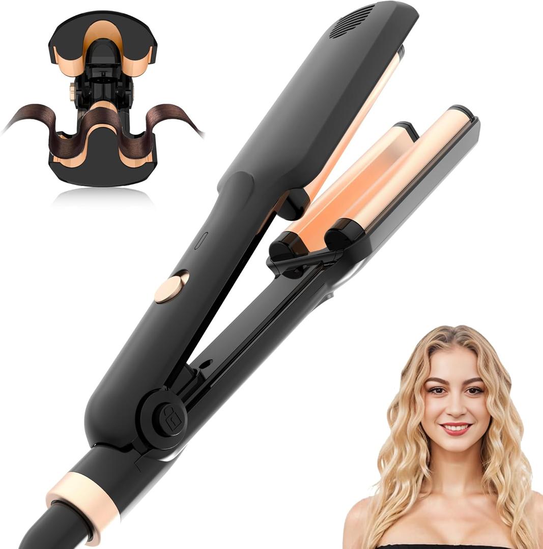 Mini Hair Crimper for Women Heating up 390F, Waver Curling Iron with Europe UK Adapter Plug,Crimping Iron for All Style (9.5 Inch/1.5 Inch)