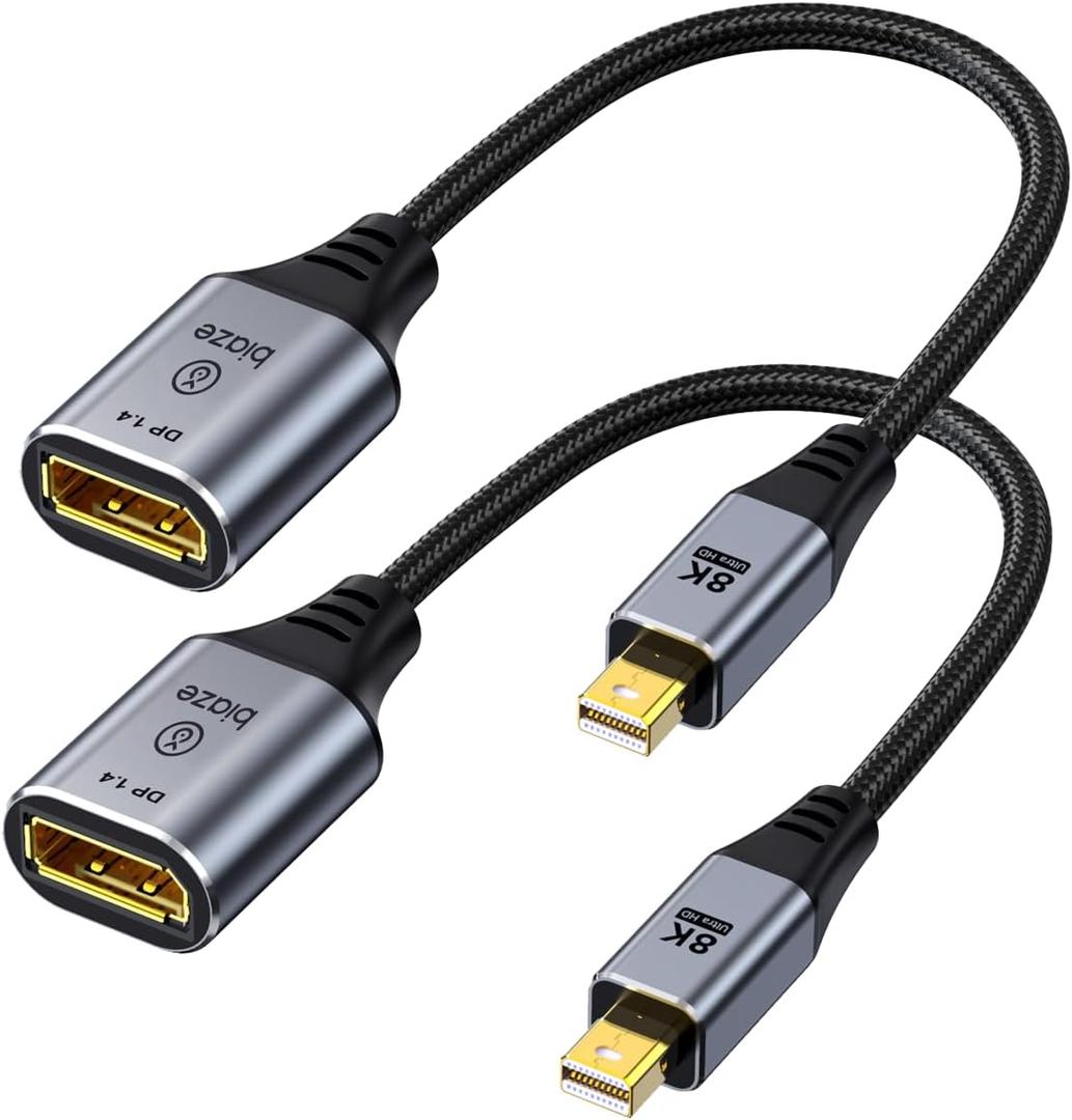8K Mini DisplayPort to DisplayPort 1.4 Adapter - Male to Female, 32.4Gbps 8K@60Hz Bi-Directional Mini DP to DP Converter for Gaming Laptop, MacBook, iMac, Monitor, VR(2 Pack)
