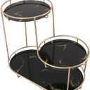 Fockety Bathroom Counter Organizer, Iron Glass 2 Tier Vanity Tray, Skincare Makeup Organizer Shelf, Vanity Organizer Bathroom Counter Shelf for Cosmetics, Toiletries, Lotions, Perfumes (Black Base)