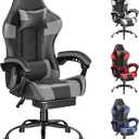 Gaming Chair with Footrest, Ergonomic Video Game Chair for Adults, Grey, 26.4 inches x 26 inches x 49.6 inches